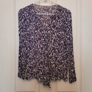 J. Jill Ruffle Front Purple and Blue Floral/ Leaf Blouse